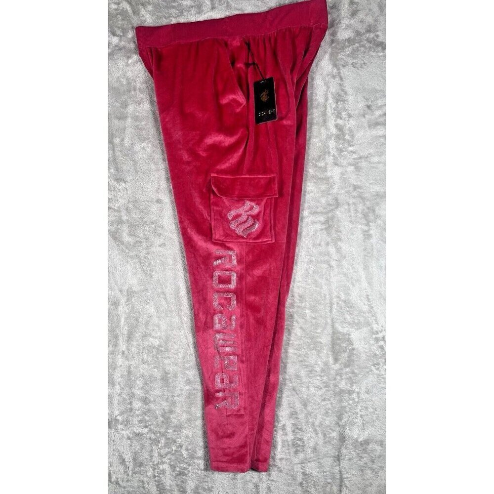 Rocawear Velour Cargo Joggers - Pink, Size 2X - Y2K Hip-Hop Streetwear